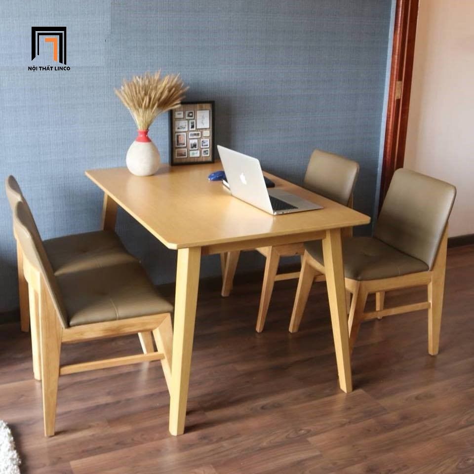 Bộ bàn ăn 4 ghế hiện đại 12-KH4-G28-B107 nệm ngồi da giả Pu