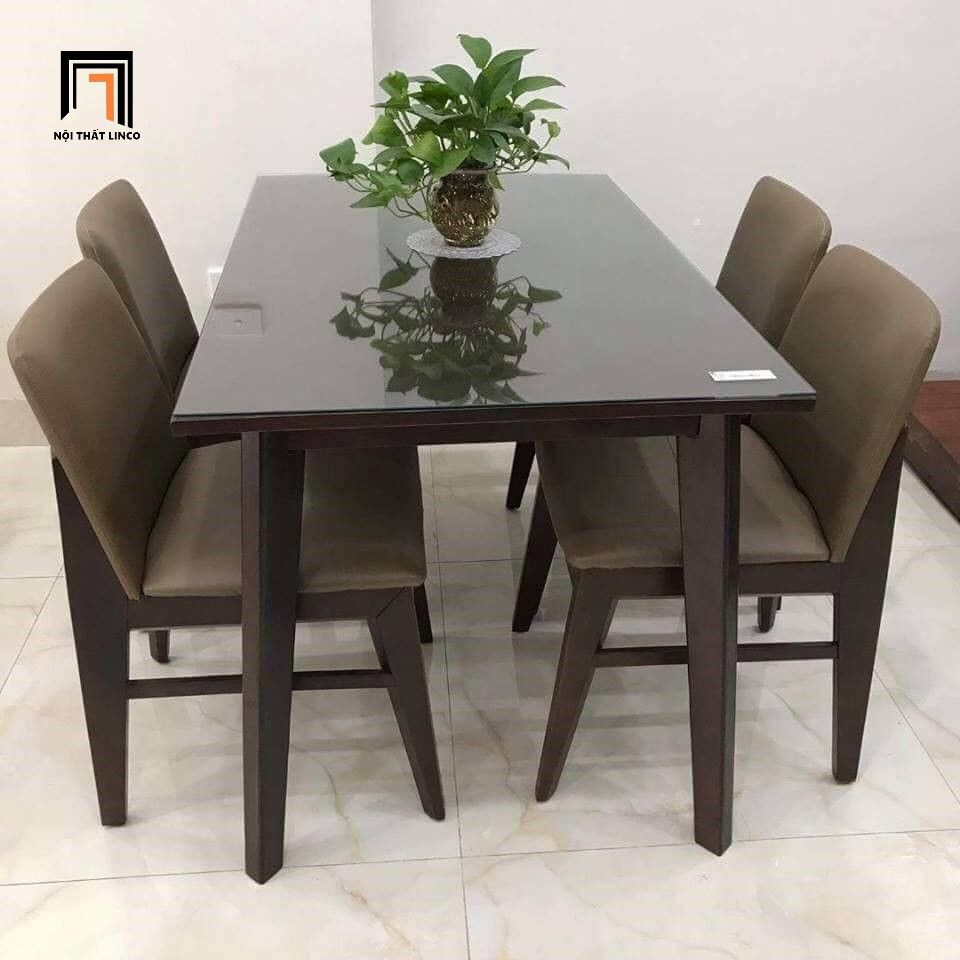Bộ bàn ăn 4 ghế hiện đại 12-KH4-G28-B107 nệm ngồi da giả Pu