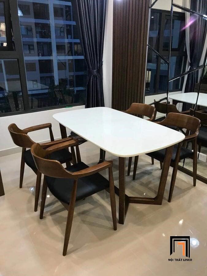 Bàn ăn 4 ghế ngồi 20-KH4-G32-B92 bàn sơn trắng cho chung cư