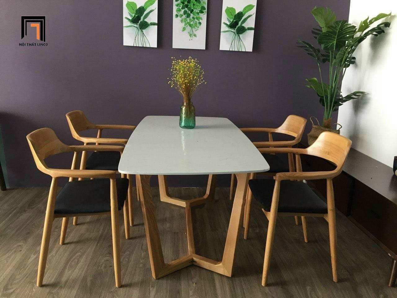 Bàn ăn 4 ghế ngồi 20-KH4-G32-B92 bàn sơn trắng cho chung cư