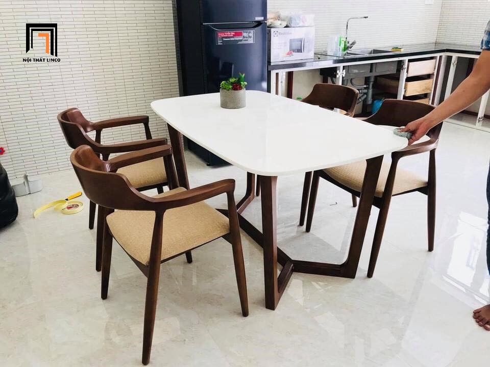 Bàn ăn 4 ghế ngồi 20-KH4-G32-B92 bàn sơn trắng cho chung cư
