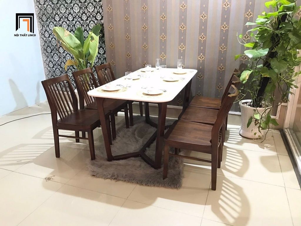 Bộ bàn ghế ăn 6 người sang trọng 11-KH6-G45-B92 dài 1m6