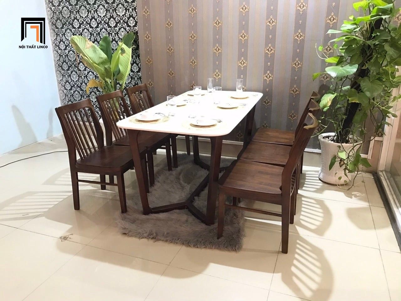 Bộ bàn ghế ăn 6 người sang trọng 11-KH6-G45-B92 dài 1m6