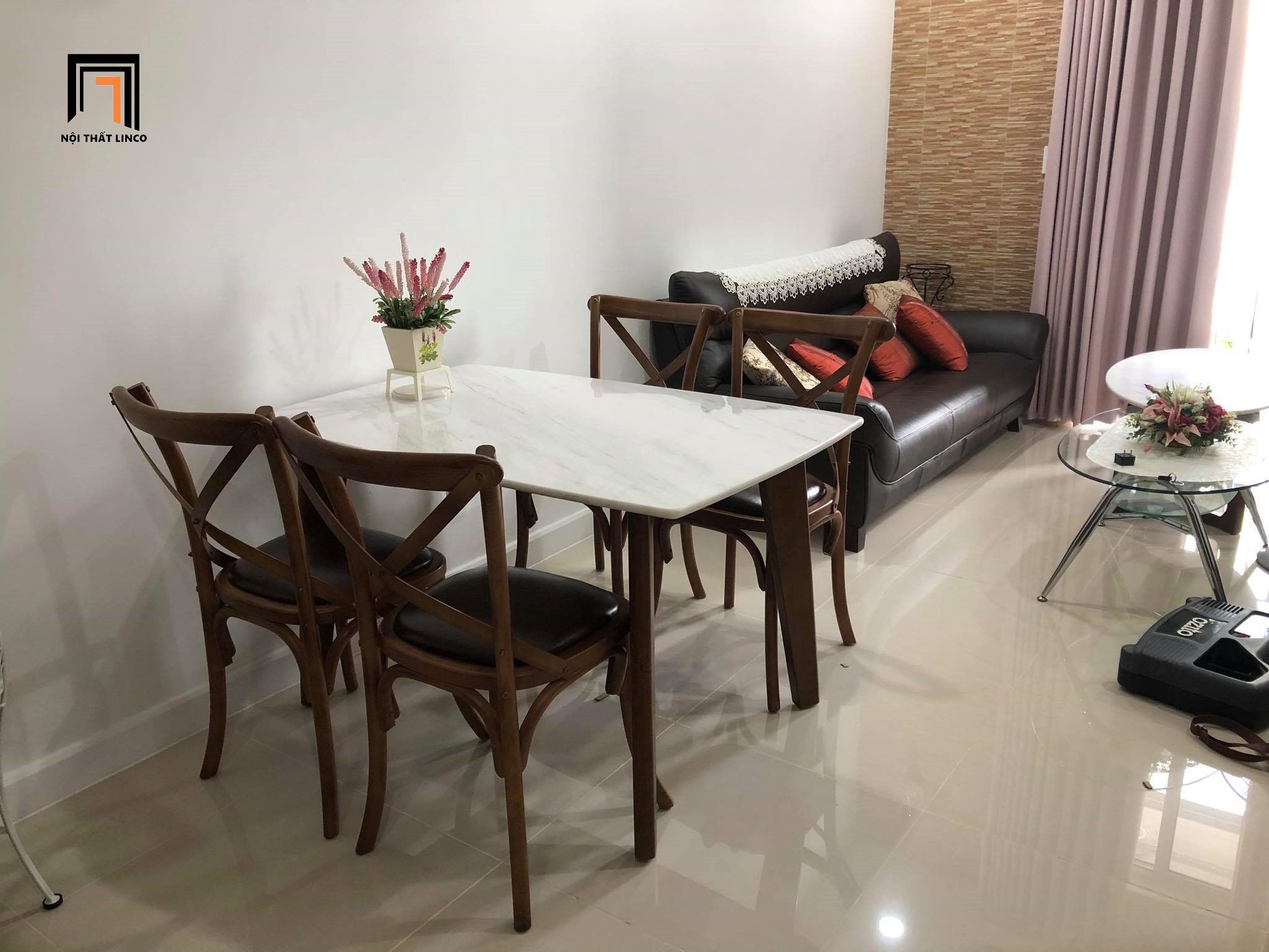 Set bàn ghế ăn gỗ tự nhiên 36-KH4-G57-B108 dài 1m2 4 ghế