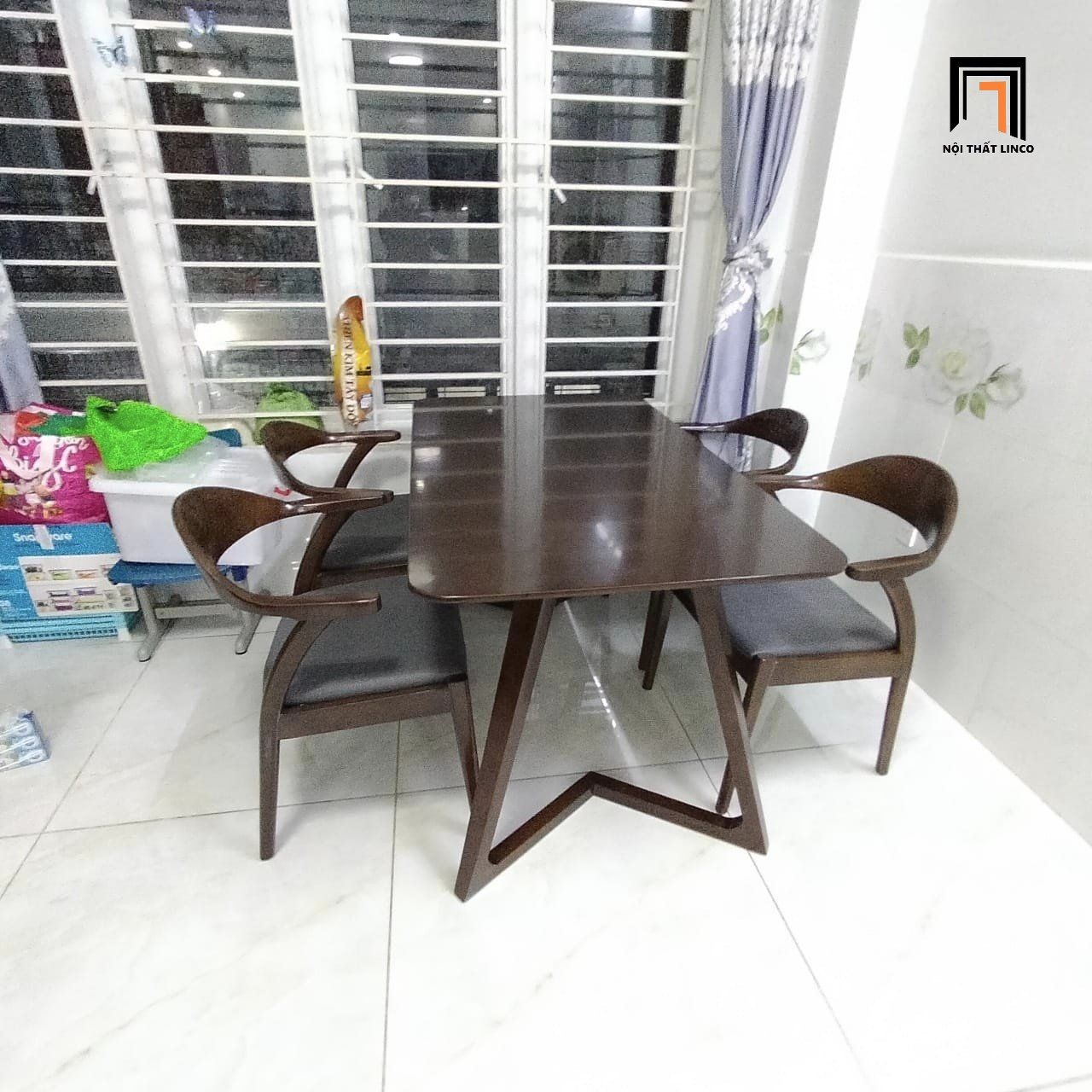 Set bàn ghế ăn gia đình nhỏ gọn 17-KH4-G75-B92 nâu đậm