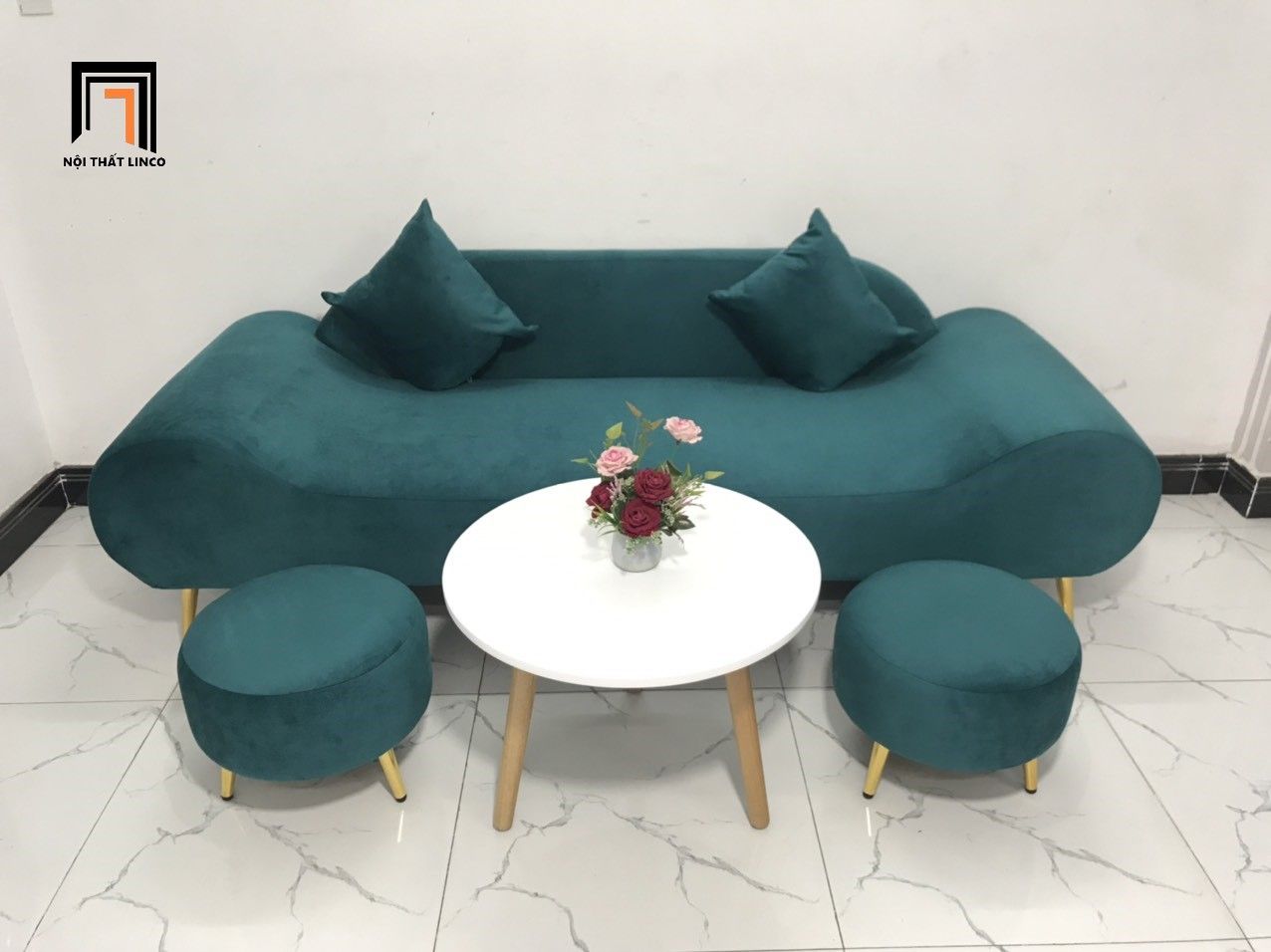 Bộ ghế sofa băng thuyền SFT dài 2m xanh lá vải nhung giá rẻ