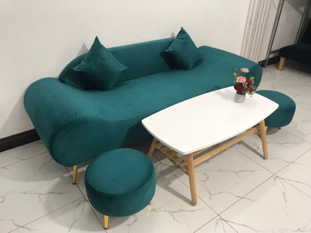 Bộ ghế sofa băng thuyền SFT dài 2m xanh lá vải nhung giá rẻ