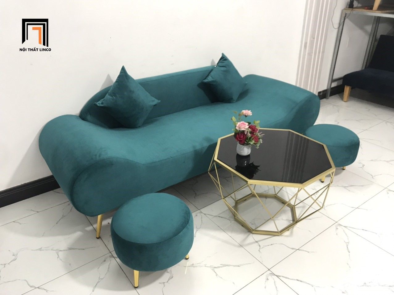 Bộ ghế sofa băng thuyền SFT dài 2m xanh lá vải nhung giá rẻ