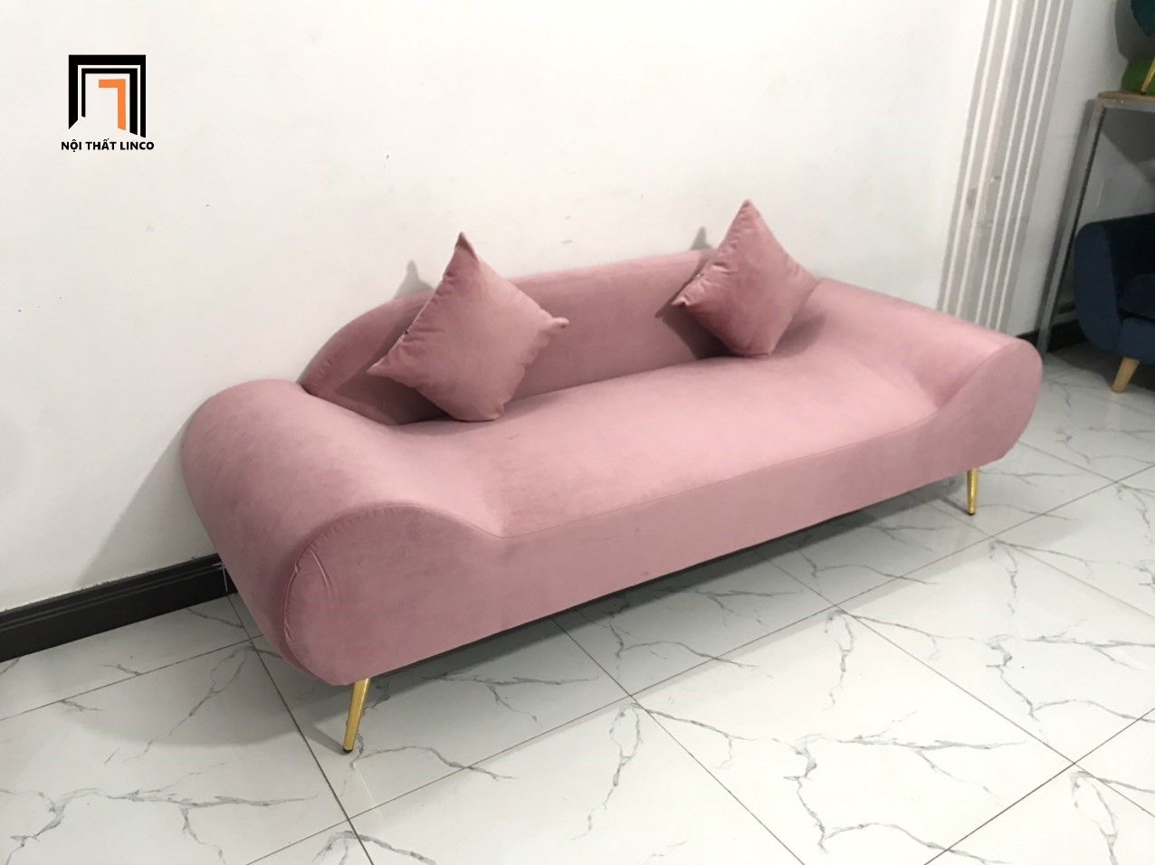 Bộ ghế sofa văng thuyền SFT dài 2m màu hồng vải nhung