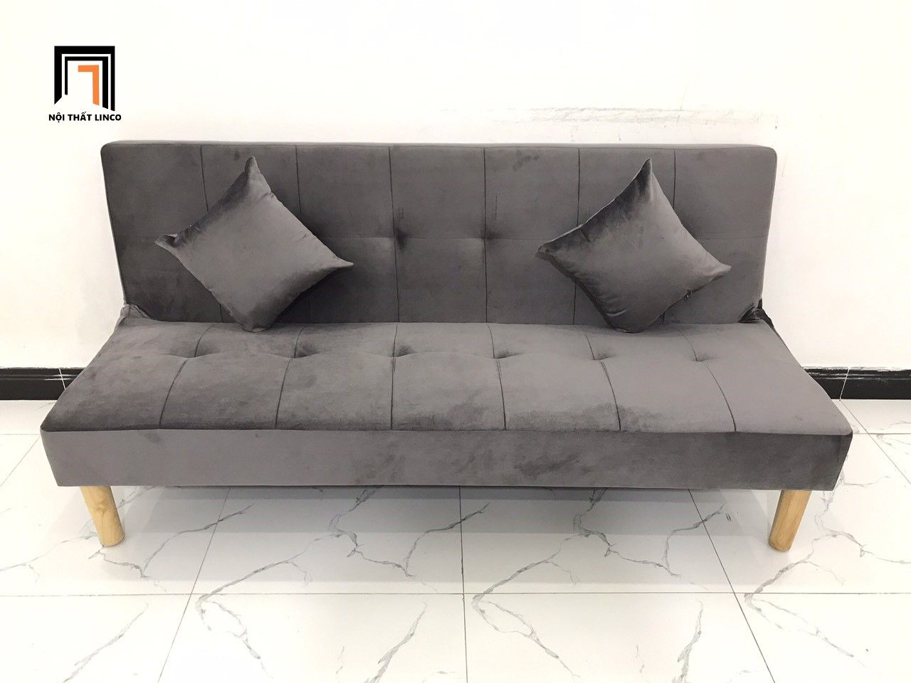Bộ ghế sofa bed (sofa giường) dài 1m7 SFG xám đen vải nhung