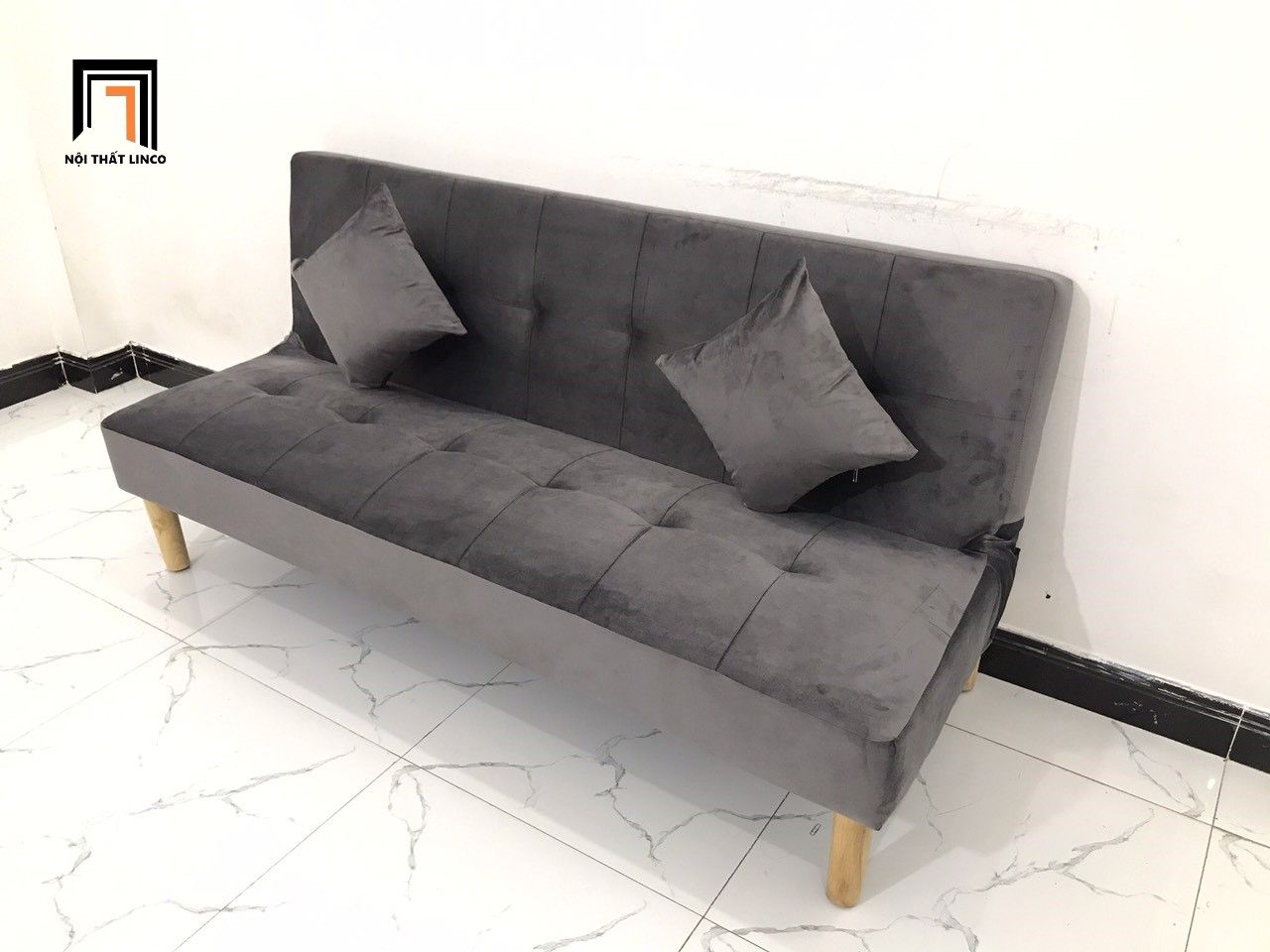 Bộ ghế sofa bed (sofa giường) dài 1m7 SFG xám đen vải nhung
