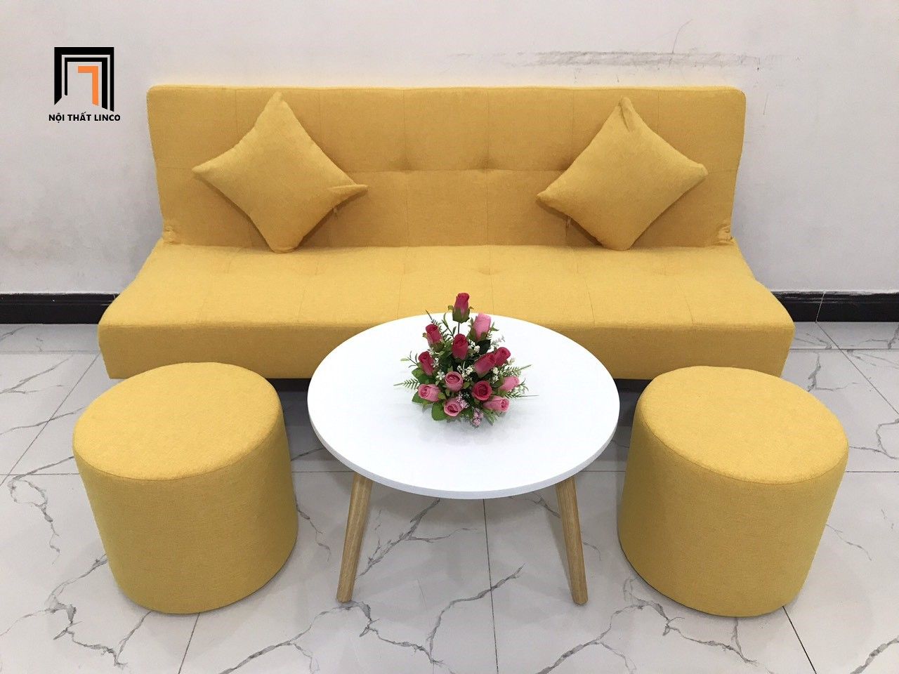 Bộ ghế sofa giường đa năng 1m7 màu vàng chanh giá rẻ