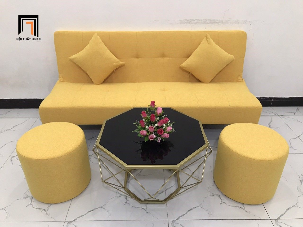 Bộ ghế sofa giường đa năng 1m7 màu vàng chanh giá rẻ