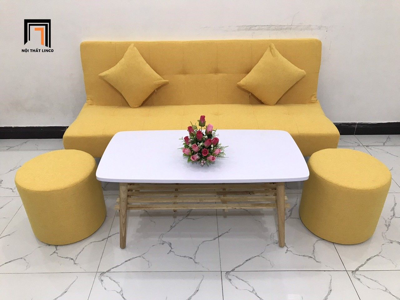 Bộ ghế sofa giường đa năng 1m7 màu vàng chanh giá rẻ