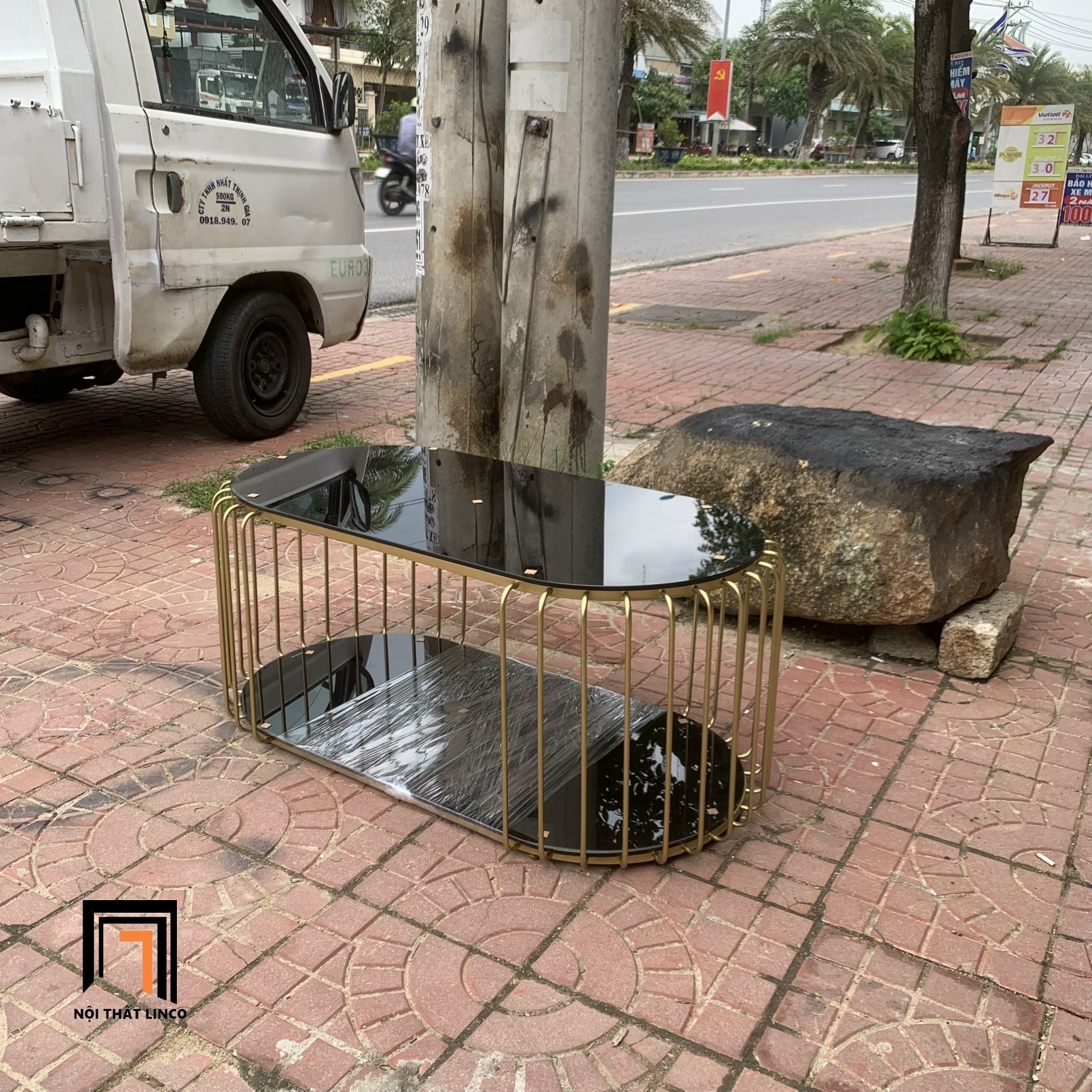 Bàn trà phòng khách mặt kính đen 2 tầng BTPK4 Neya 1m giá rẻ
