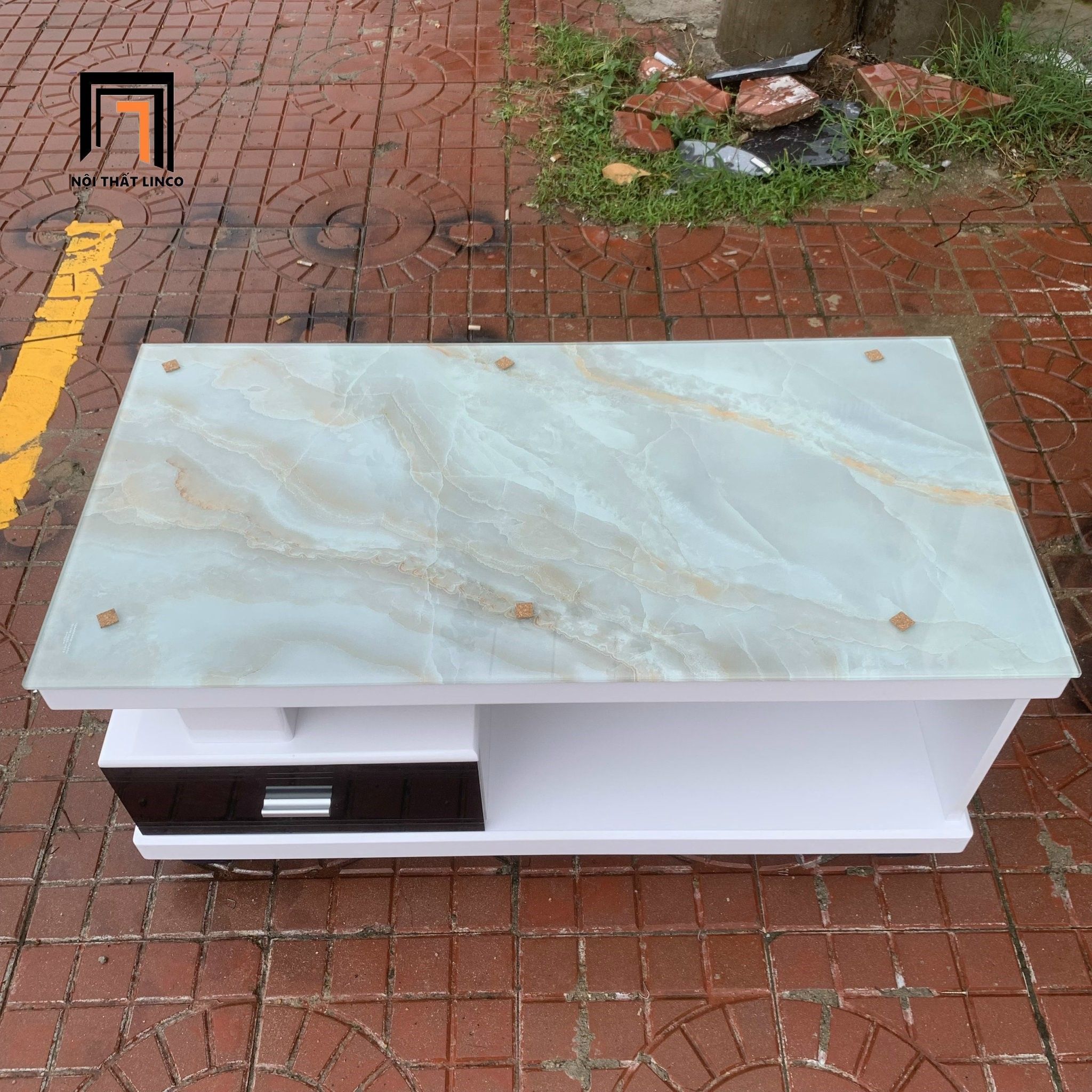 Bàn trà phòng khách hình hộp BTPK5 Ulfah 1m x 50 kính giả đá