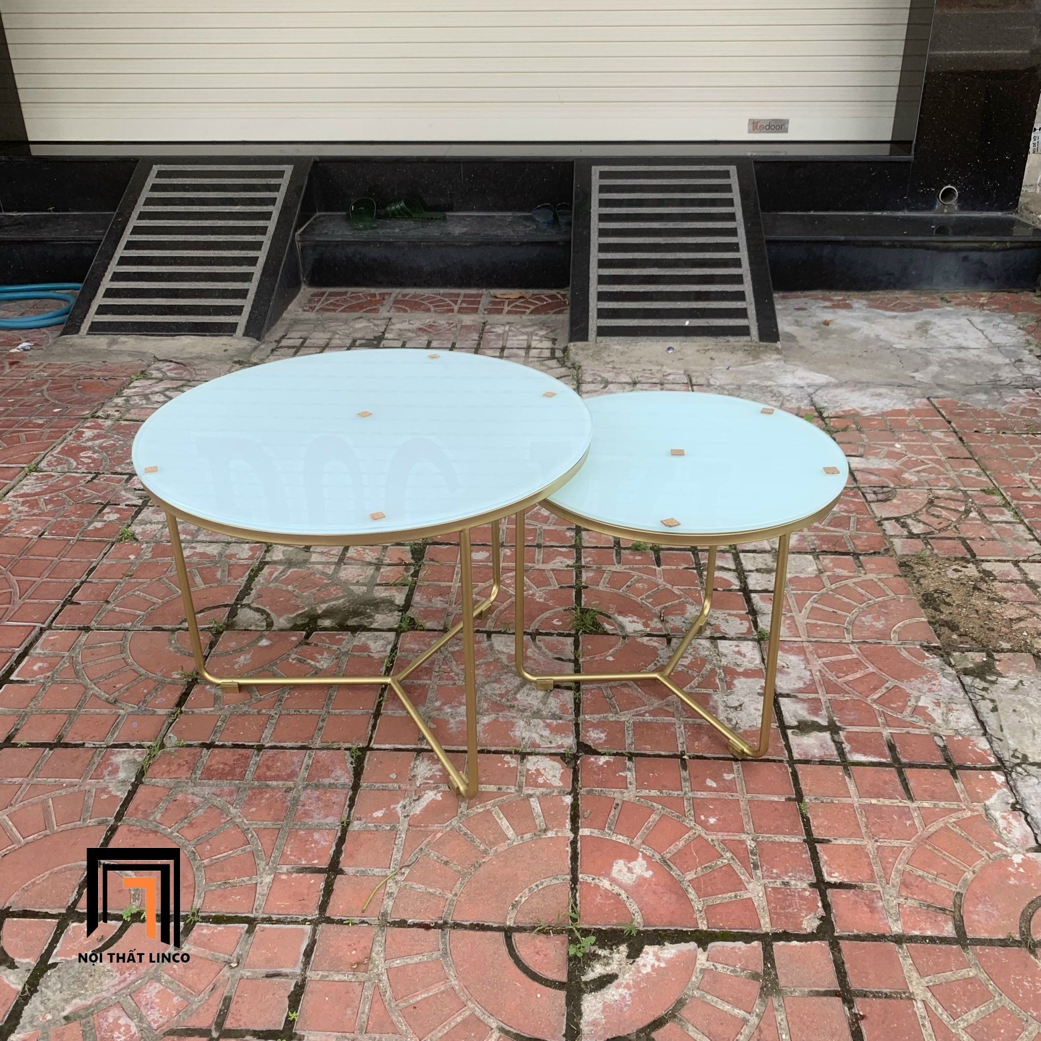 Cặp bàn sofa đôi nhỏ gọn BTPK6 Badil mặt kính khung chân sắt