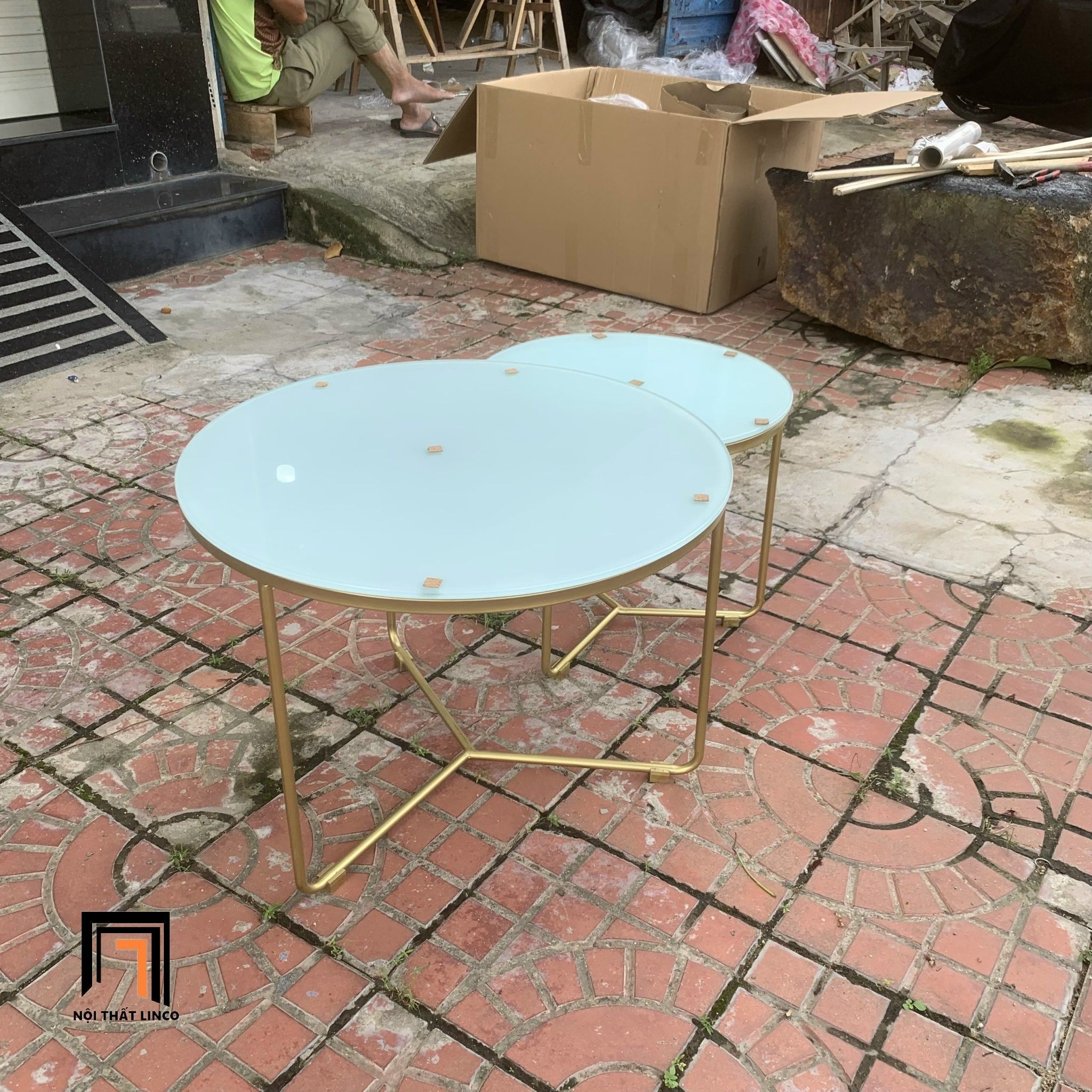 Cặp bàn sofa đôi nhỏ gọn BTPK6 Badil mặt kính khung chân sắt