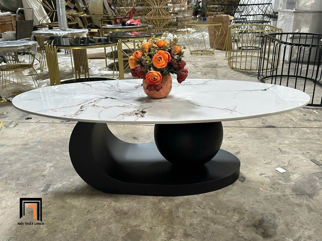 Bàn sofa oval mặt đá kiểu dáng sang trọng BTPK41 Botang 1m