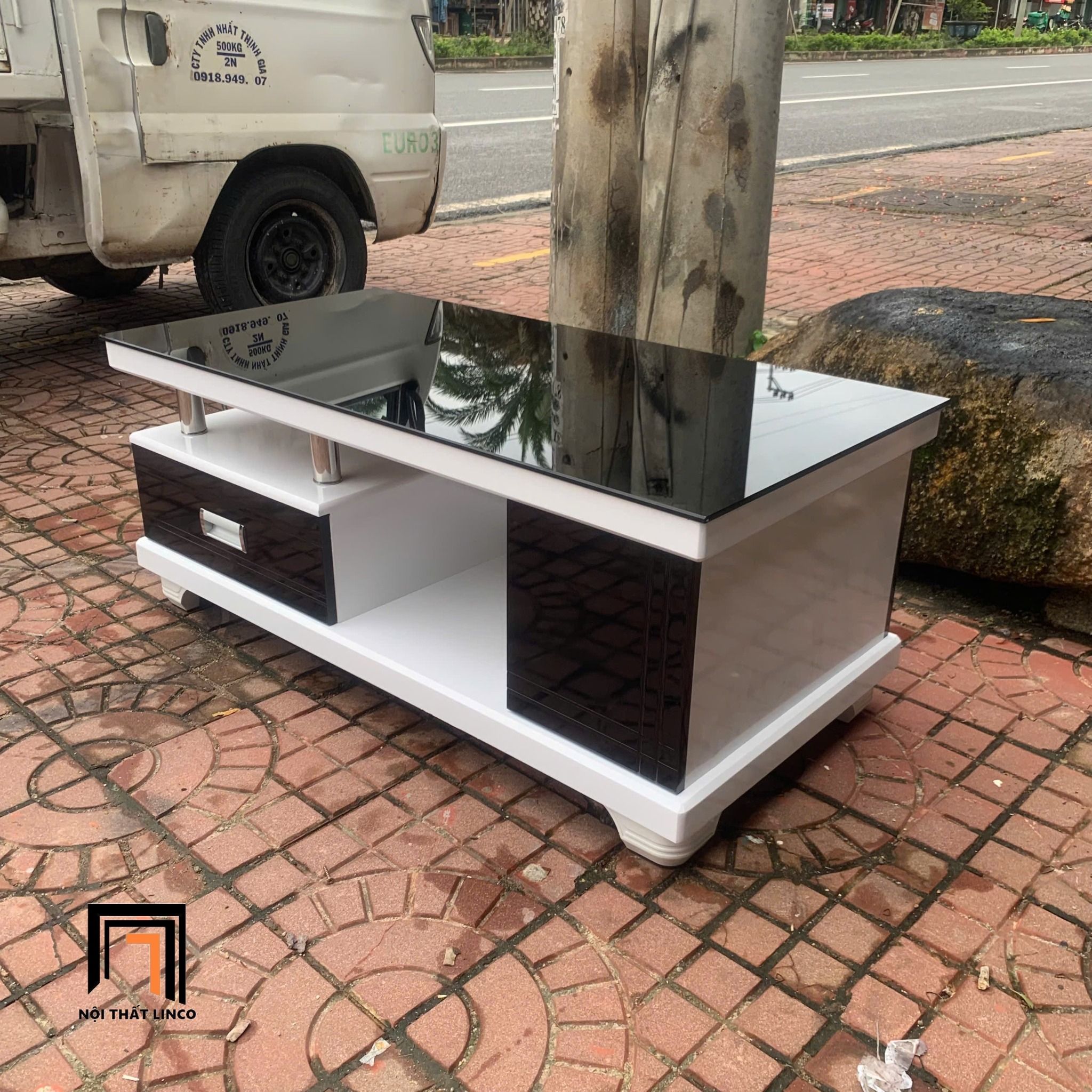 Bàn trà phòng khách giá rẻ BTPK17 Sebring 1m màu trắng đen