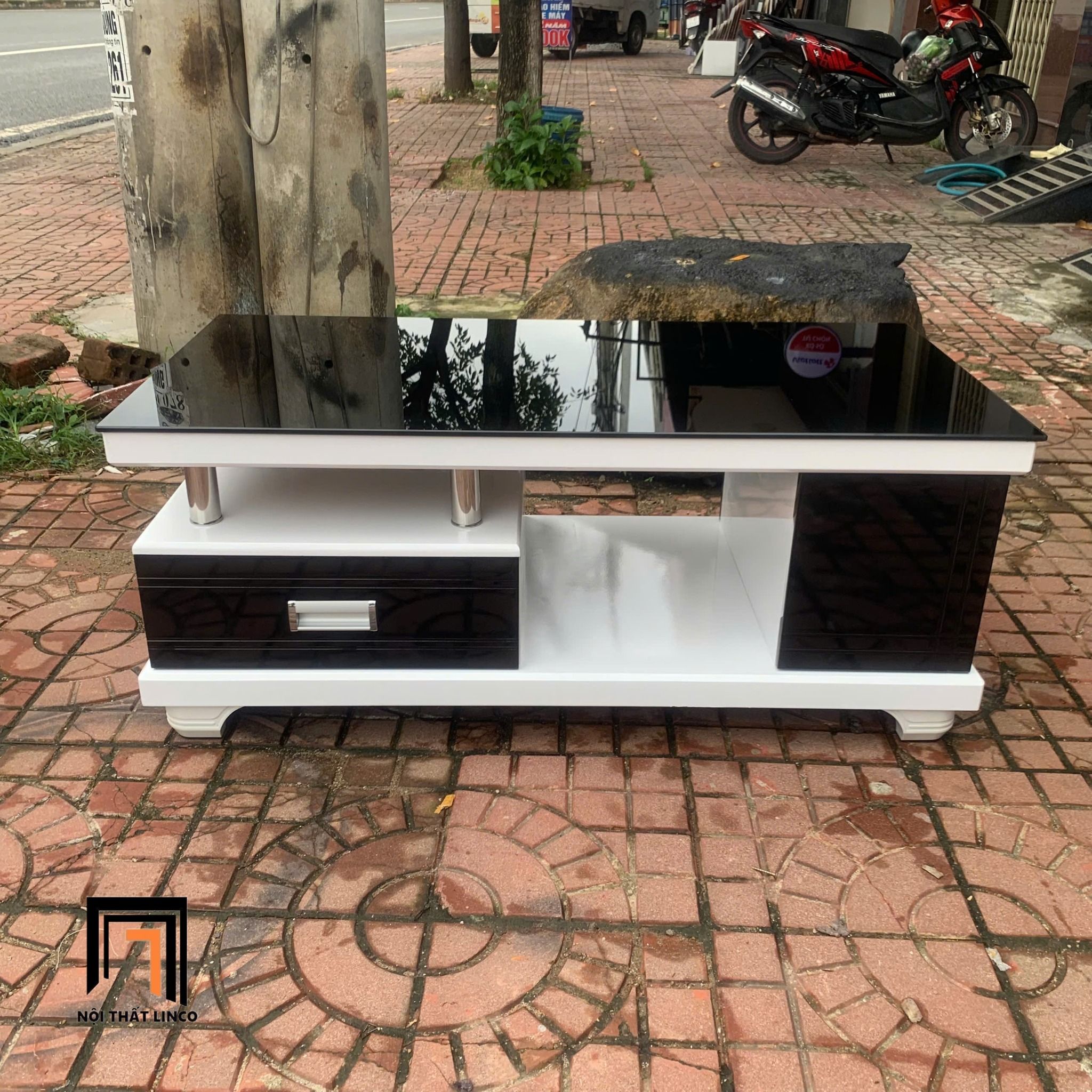 Bàn trà phòng khách giá rẻ BTPK17 Sebring 1m màu trắng đen