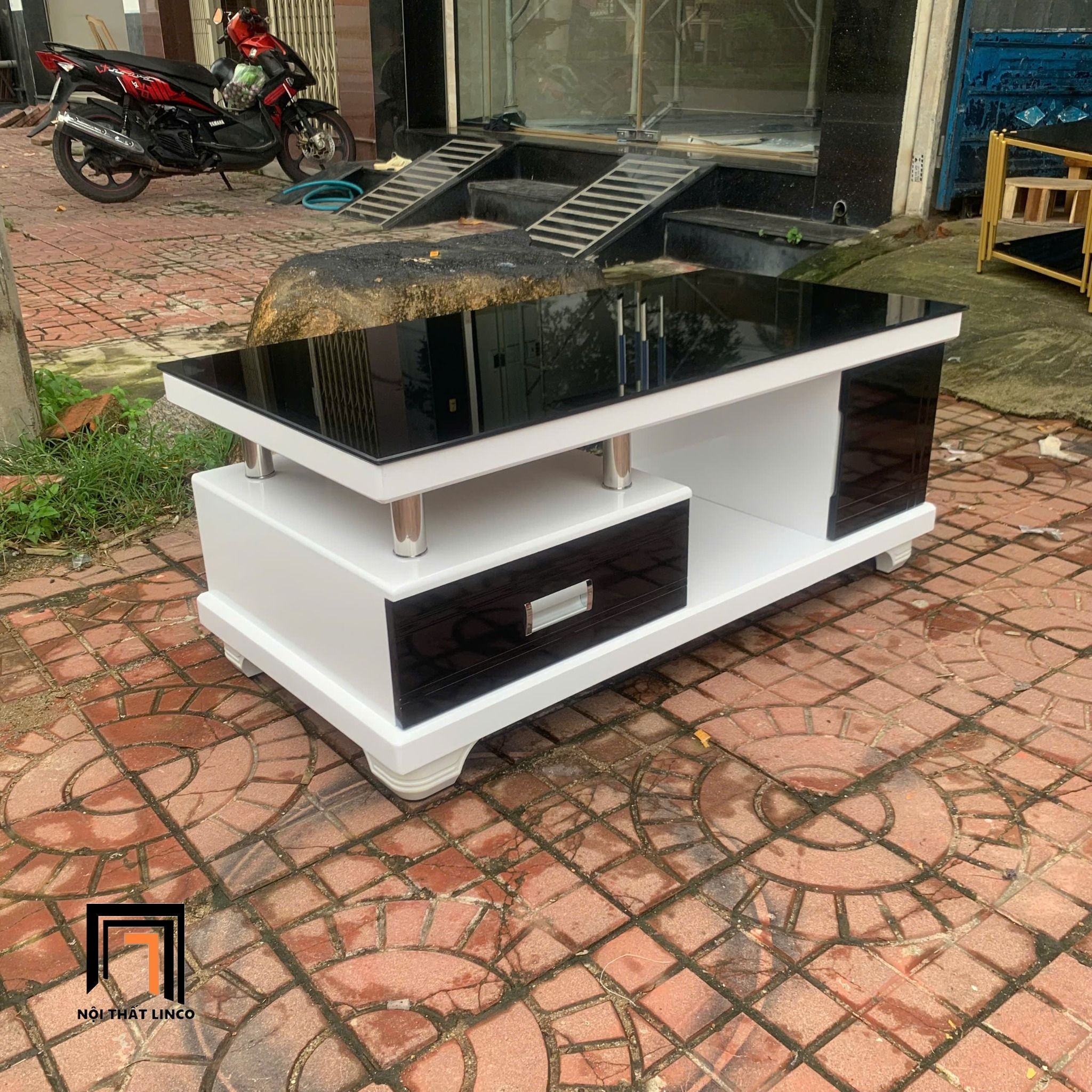 Bàn trà phòng khách giá rẻ BTPK17 Sebring 1m màu trắng đen