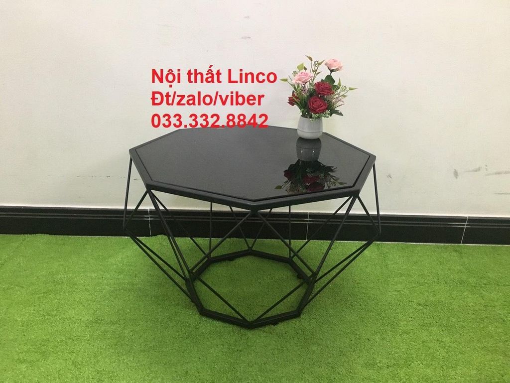 Bàn sofa gia đình hình lục giác mặt 70cm phun sơn đen bóng