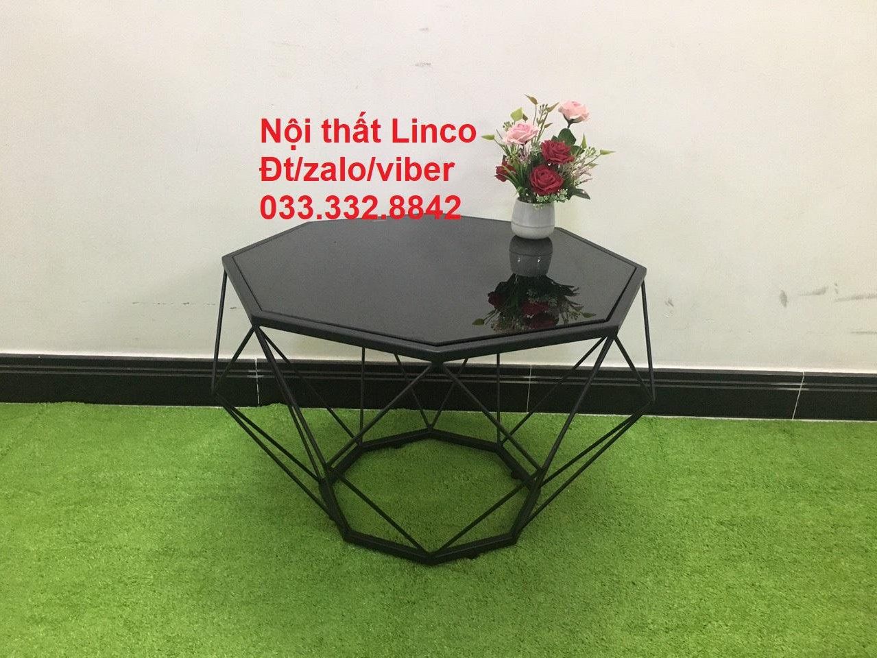 Bàn sofa gia đình hình lục giác mặt 70cm phun sơn đen bóng