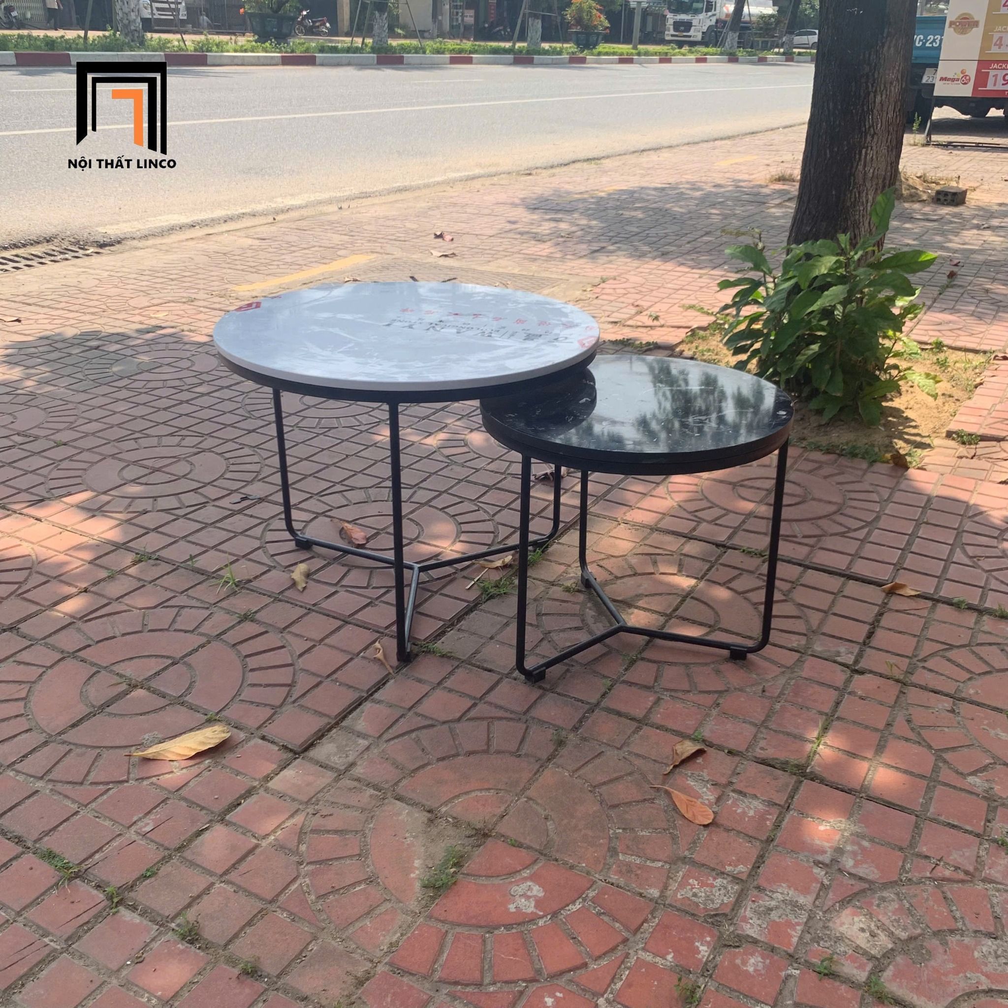 Cặp 2 bàn trà mặt đá đen trắng BTPK27 Zampo giá rẻ nhỏ gọn