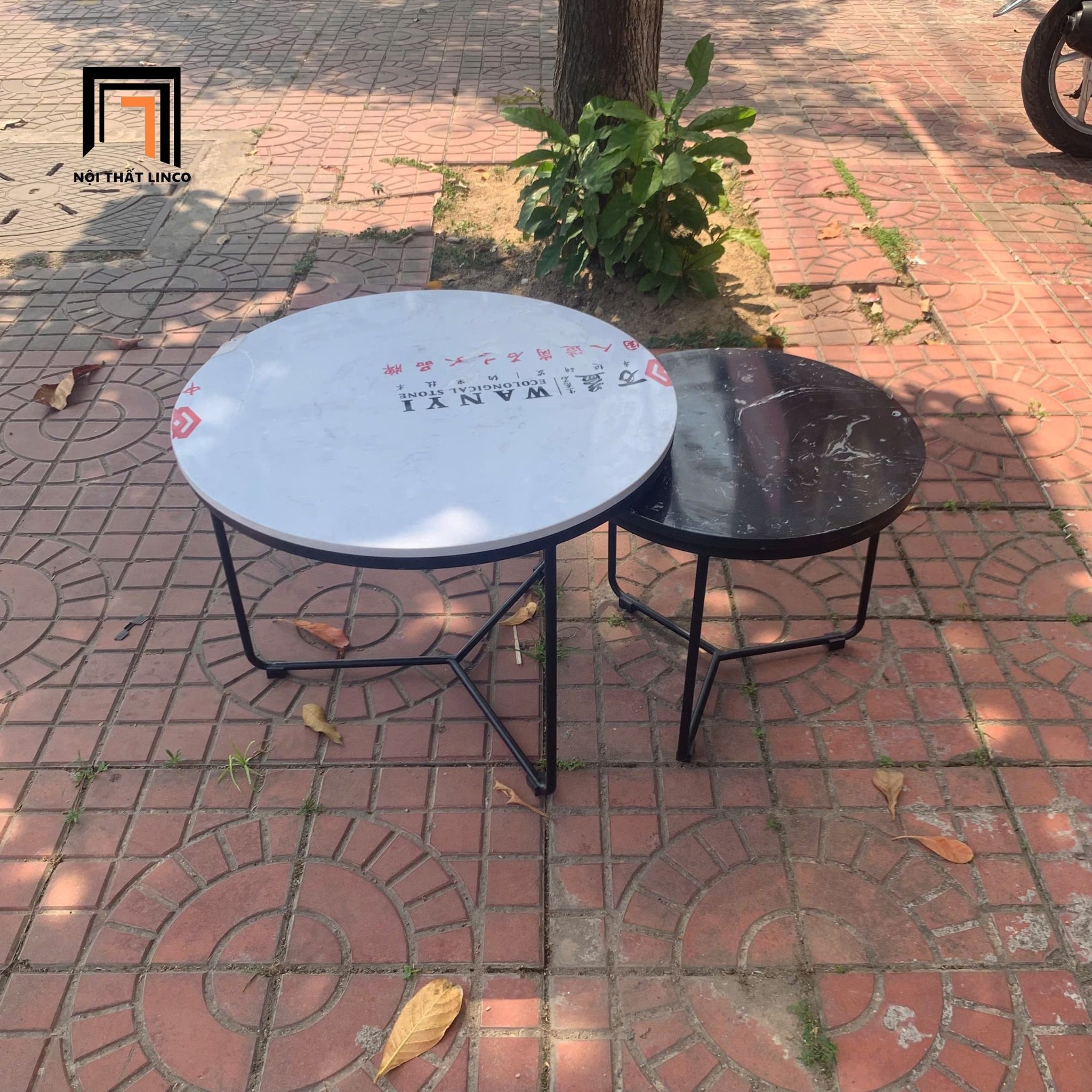 Cặp 2 bàn trà mặt đá đen trắng BTPK27 Zampo giá rẻ nhỏ gọn