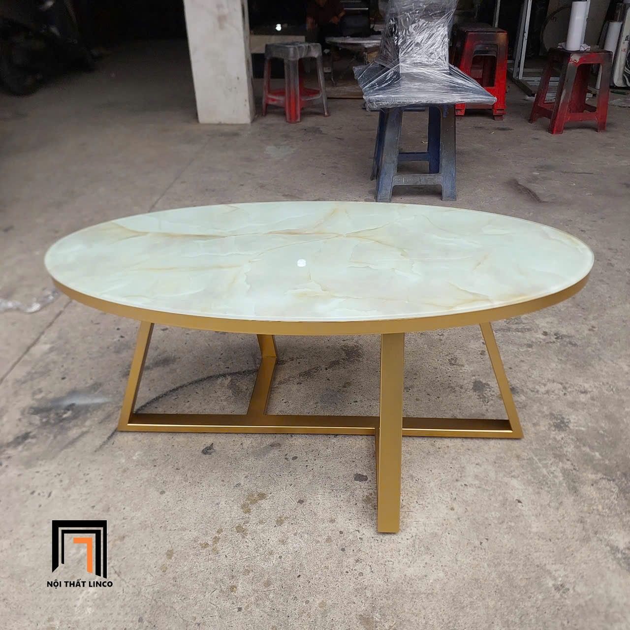 Bàn trà phòng khách mặt kính vân giả đá BTPK1 Sergee 1m x 50