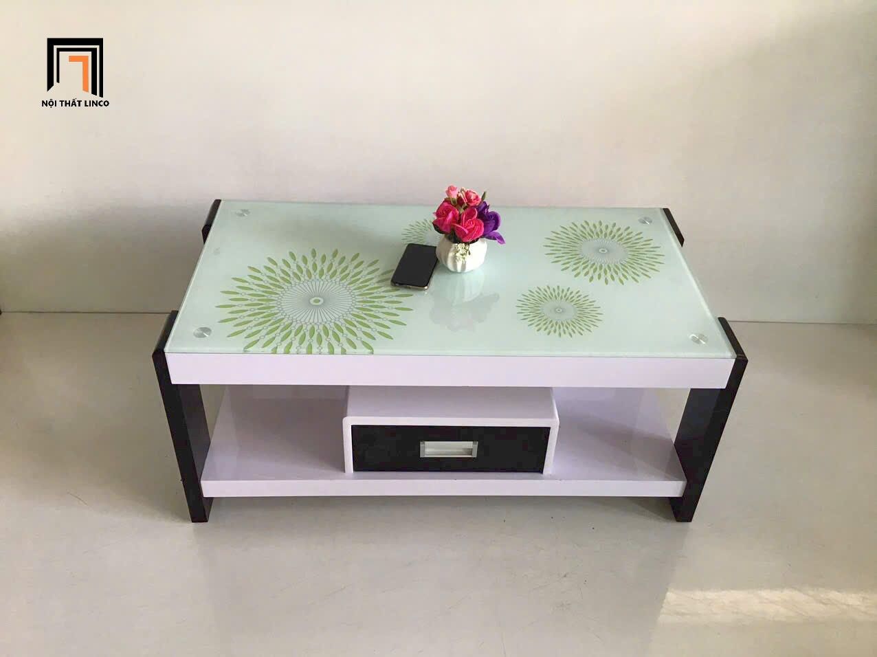 Bàn sofa chữ nhật giá rẻ 1m x 50 BTPK51 Miradou kính in hoa