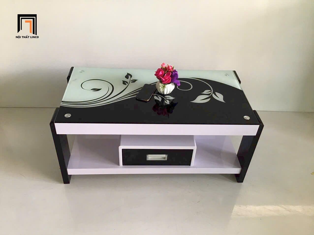 Bàn trà 1m x 50 giá rẻ BTPK52 Galo kính cường lực hộc kéo nhỏ