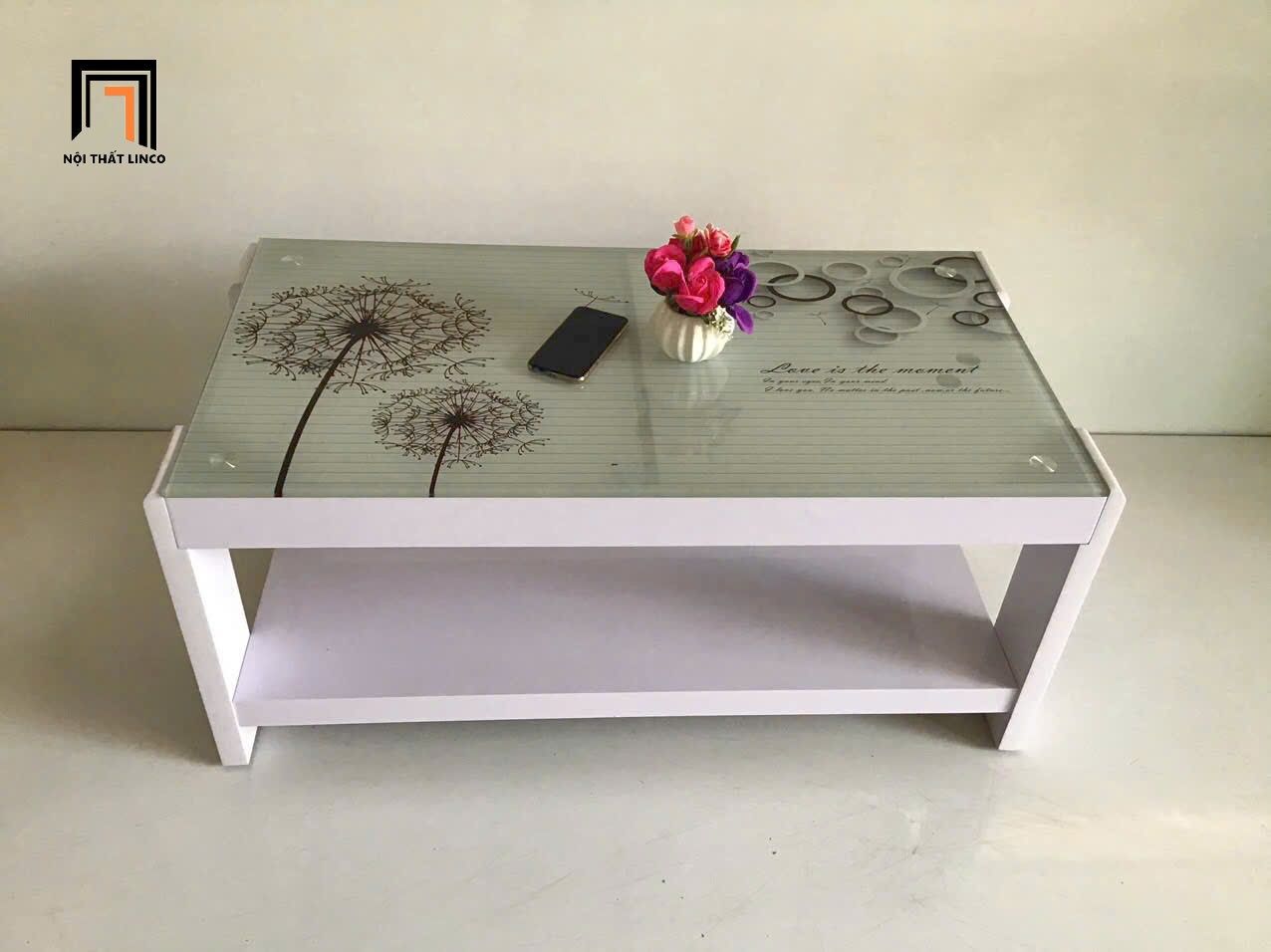 Bàn sofa phòng khách trắng 1m x 50 BTPK59 Bascom in hoa đẹp