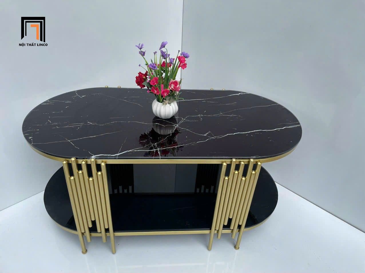 Bàn sofa phòng khách oval kính giả đá BTPK78 Watery 1m x 50