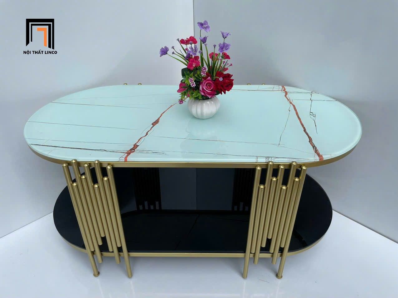 Bàn sofa phòng khách oval kính giả đá BTPK78 Watery 1m x 50