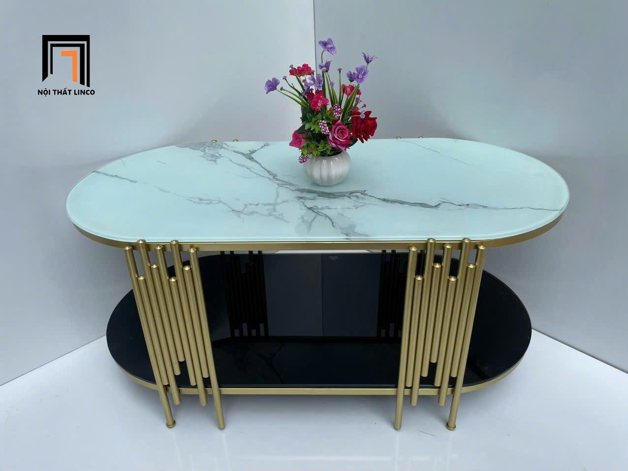 Bàn sofa phòng khách oval kính giả đá BTPK78 Watery 1m x 50