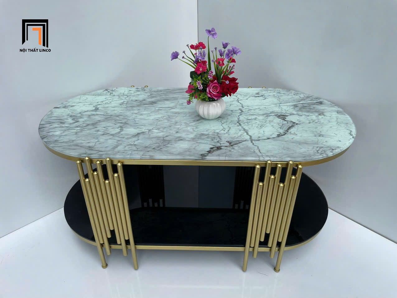 Bàn sofa phòng khách oval kính giả đá BTPK78 Watery 1m x 50