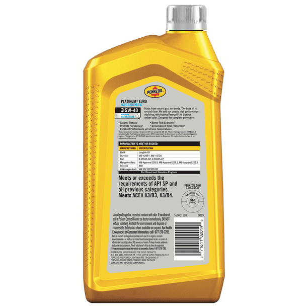  Dầu động cơ tổng hợp toàn phần Pennzoil Platinum Euro 5W-40 