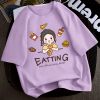 Áo Thun Nữ HappyTee - Mẫu Áo Thun Họa Tiết Cô Bé Đáng Yêu EATTING Chất Cotton 100% Cao Cấp