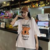 Áo Thun Tay Lỡ Nữ  HappyTee - Mẫu Áo Thun Tay Lỡ Họa Tiết Gấu Đáng Yêu Weekend Have Fun Chất Cotton 100% Cao Cấp