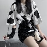 Áo Thun Tay Lỡ Nữ HappyTee - Mẫu Áo Thun Tay Lỡ Họa Tiết Bò Sữa Chất Cotton 100% Cao Cấp