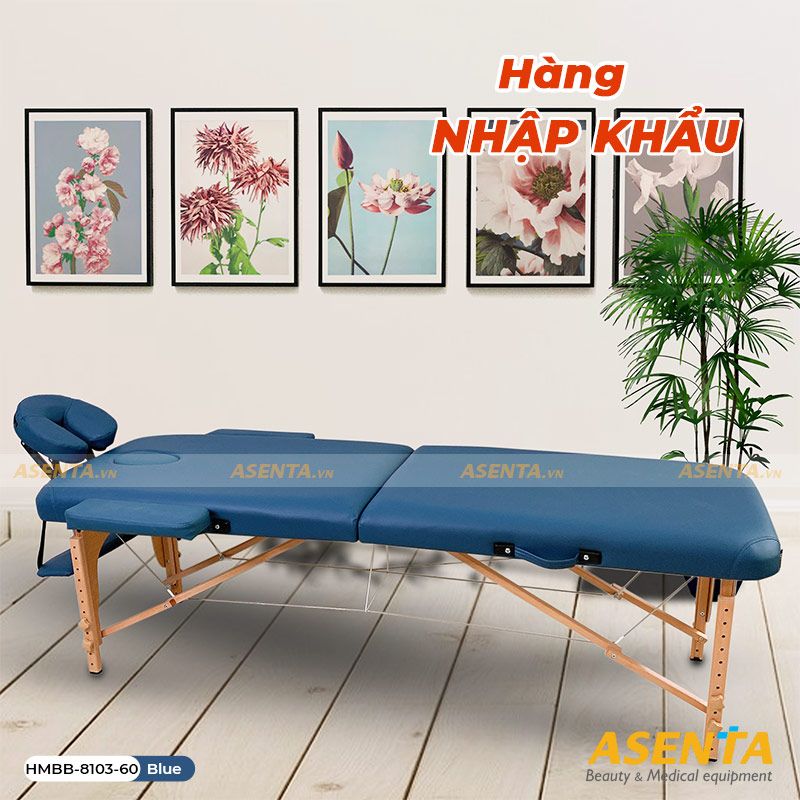 Giường spa gấp gọn chân gỗ Full phụ kiện HMBB-8103-60 - Màu Kem