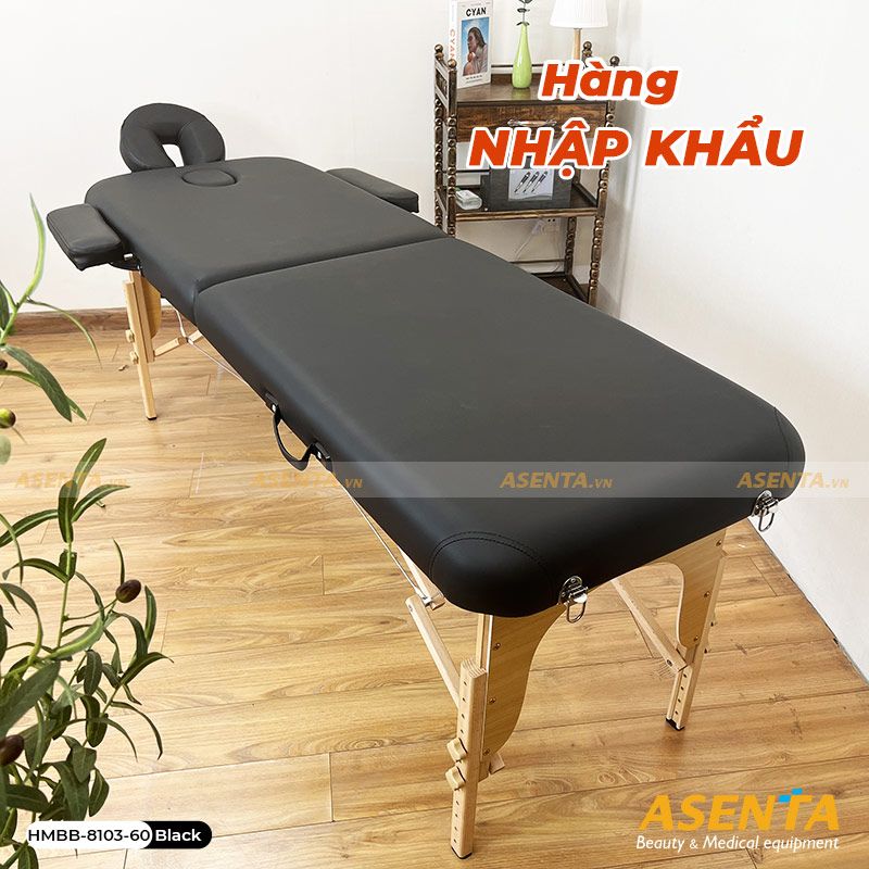 Giường spa gấp gọn chân gỗ Full phụ kiện HMBB-8103-60 - Màu Kem