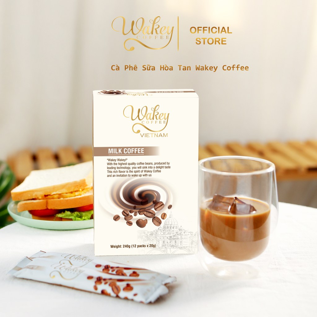 Cà Phê Sữa Hòa Tan - Wakey Milk Coffee  240g (hộp 12 gói)