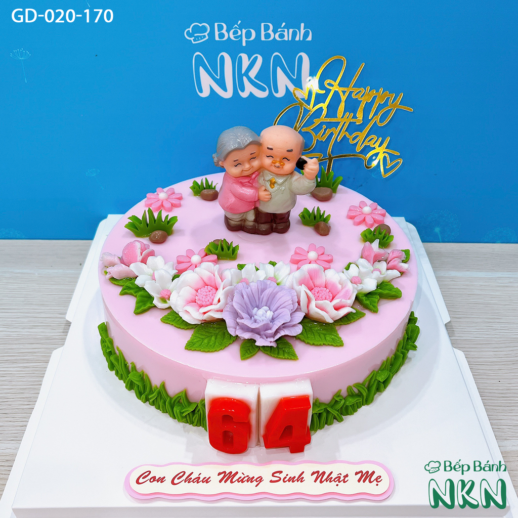 Bánh Sinh Nhật Ông Bà Selfie Trong Vườn Hoa (GD-020-170)