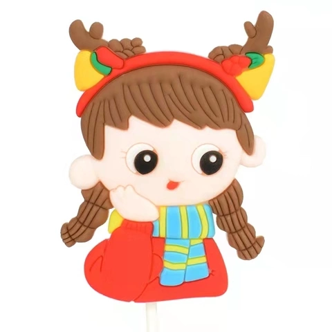 Tượng Bé Gái Noel Áo Đỏ, Khăn Len Xanh (PKT-999-027)