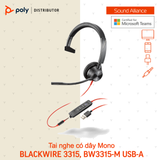  Tai nghe có dây USB Mono Poly Blackwire 3315, BW3315 