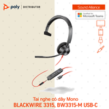  Tai nghe có dây USB Mono Poly Blackwire 3315, BW3315 