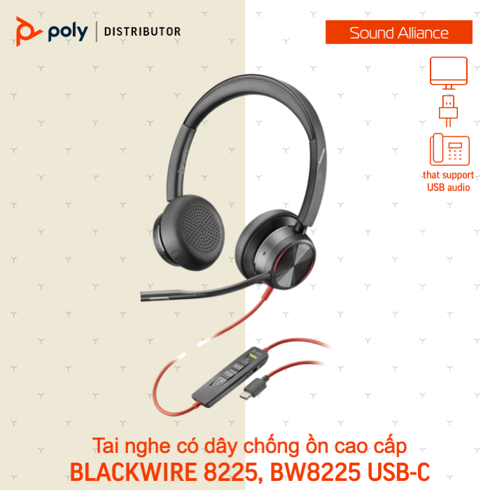  Tai nghe ANC có dây USB Stereo Poly Blackwire 8225, BW8225 